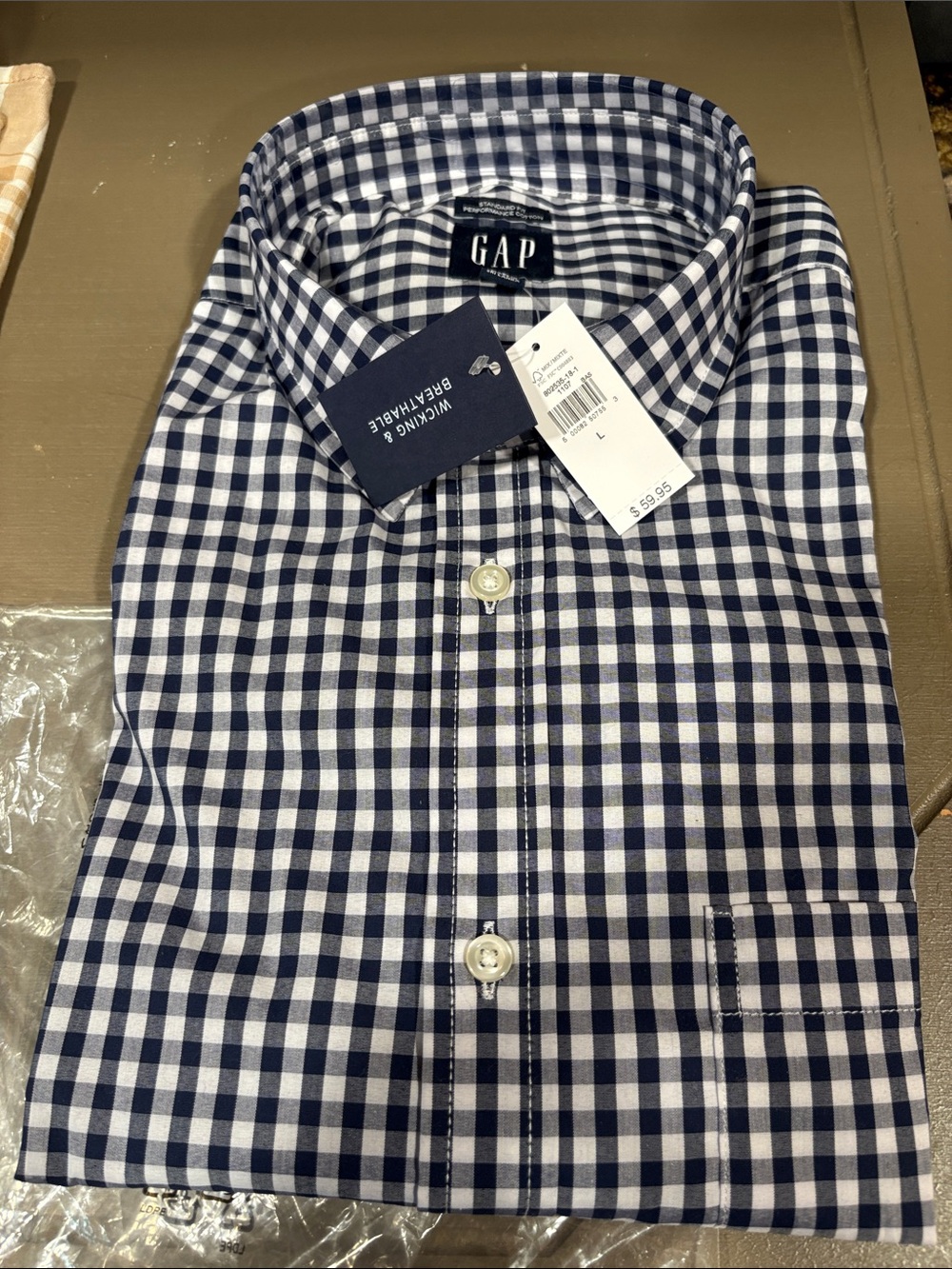 New GAP Navy and White Gingham Button-Down Shirt